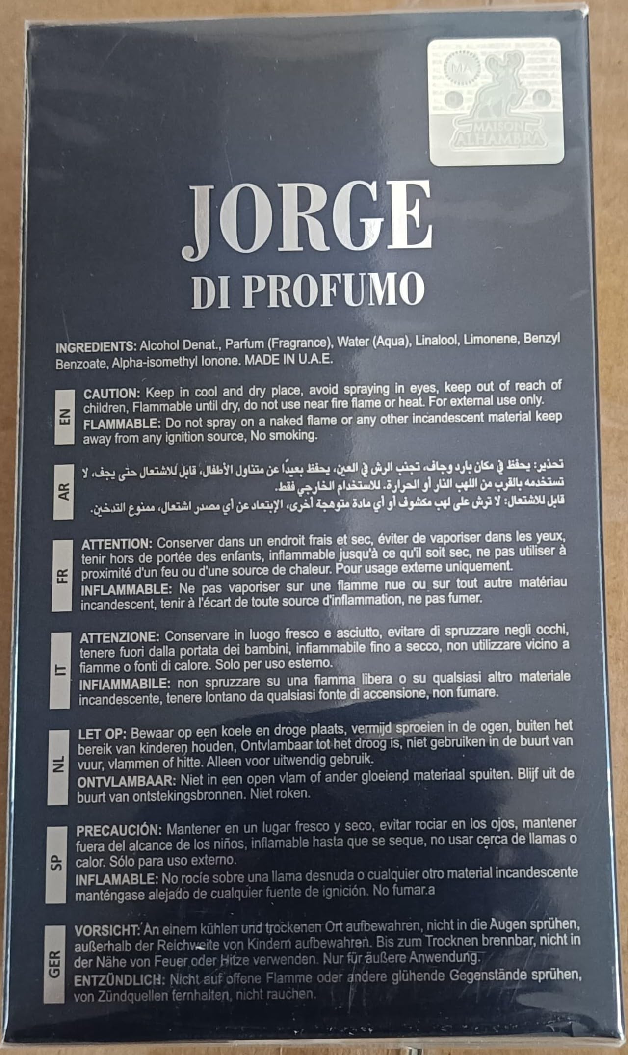 Jorge Di Profumo by Maison Alhambra for Men 100ML EDP Spray